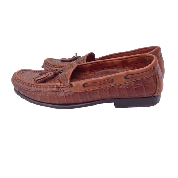 Johnston & Murphy Sz 8.5 Brown Leather Men\'s Croc Loafers Tassels Italy Slip ons main image 10